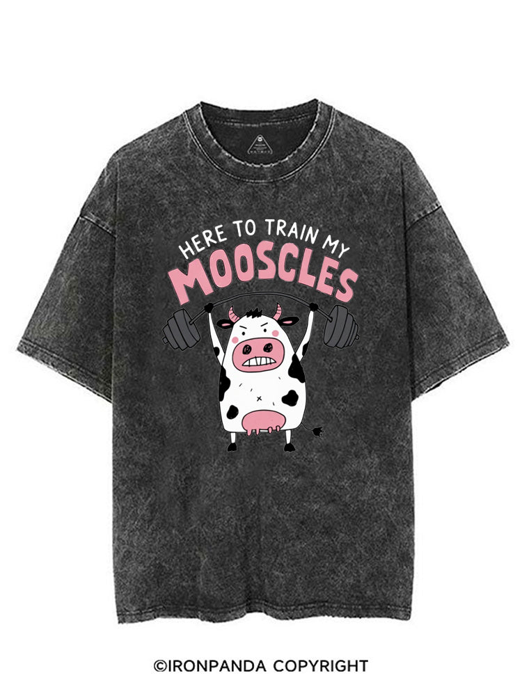 HERE TO TRAIN MY MOOSCLES VINTAGE GYM SHIRT