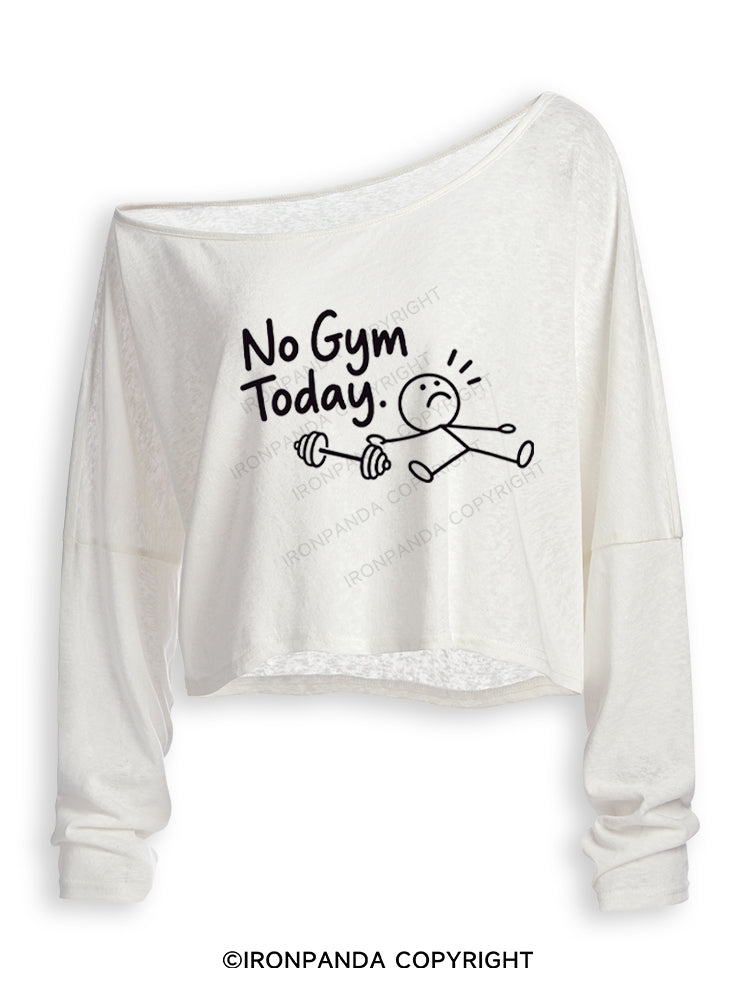 No Gym Today Off Shoulder Long Sleeve Crop Top