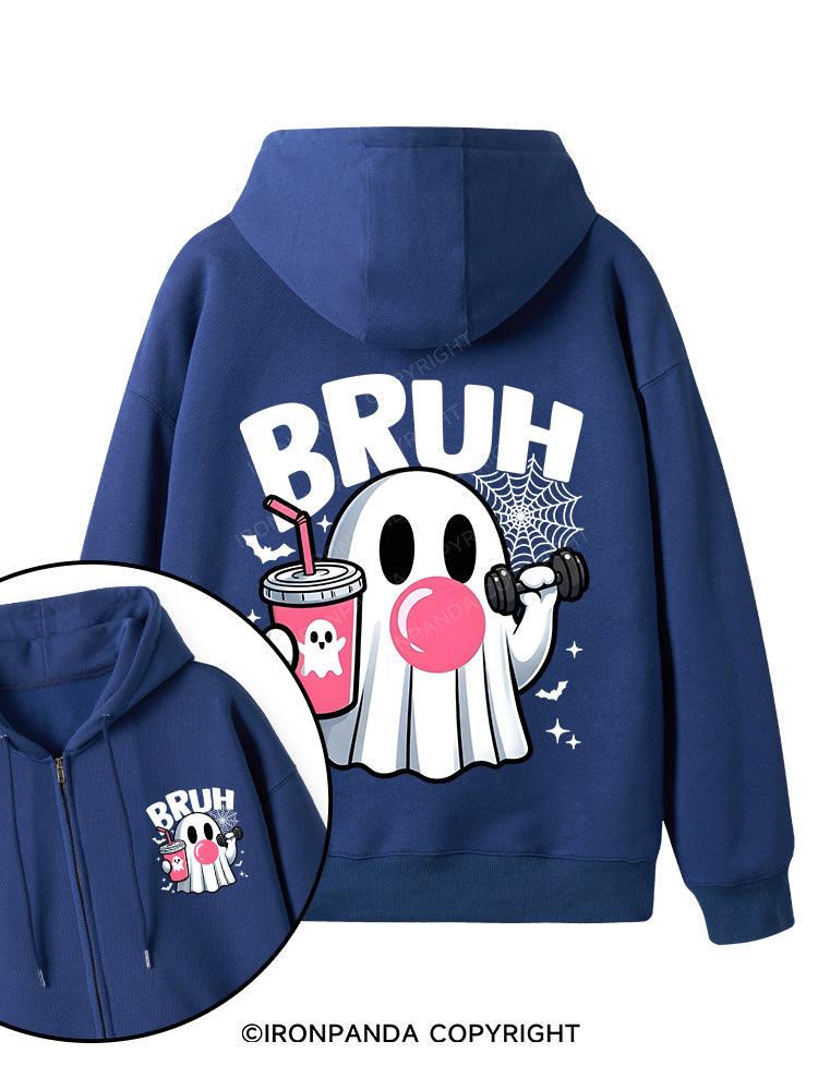 BRUH Double-Sided Printed Fleece Zip Up Hoodie