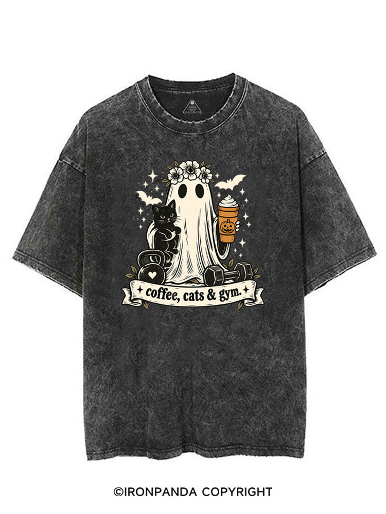 COFFEE, CATS & GYM HAPPY HALLOWEEN VINTAGE GYM SHIRT