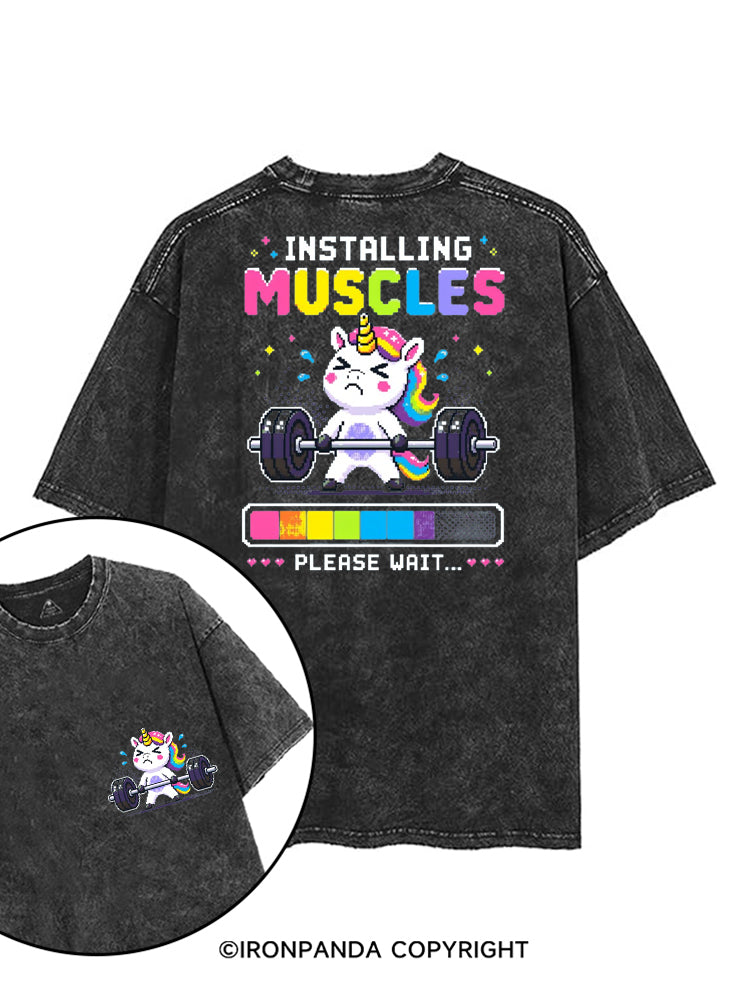 INSTALLING MUSCLES PLEASE WAIT MUSCLE UNICORN printed Gym Shirt