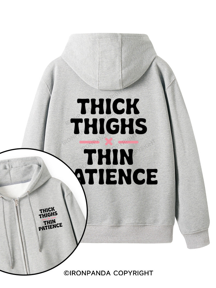 THICK THIGHS × THIN PATIENCE Double-Sided Printed Fleece Zip Up Hoodie