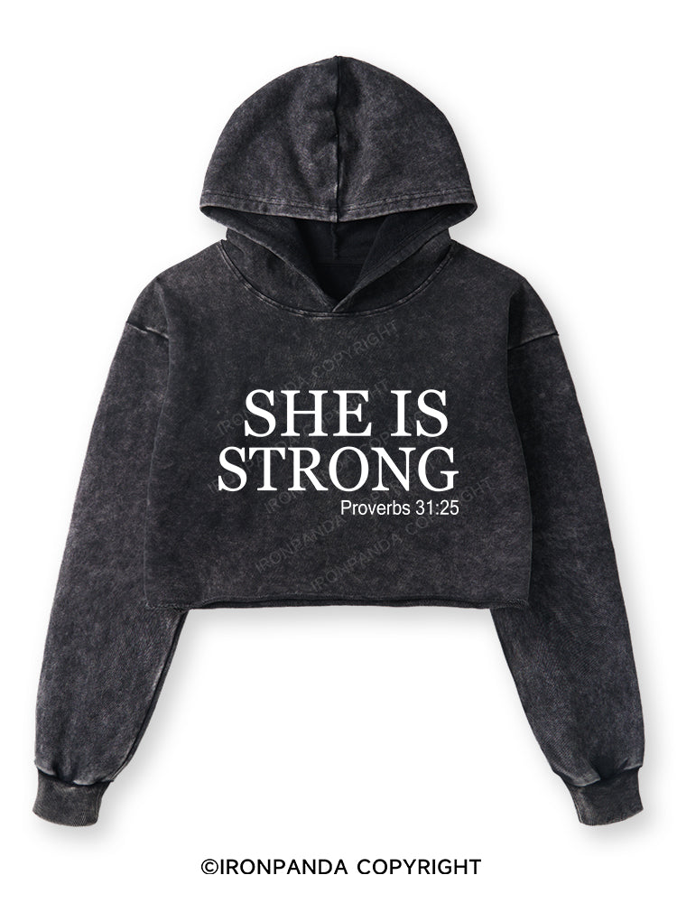 SHE IS STRONG Washed Crop Hoodie