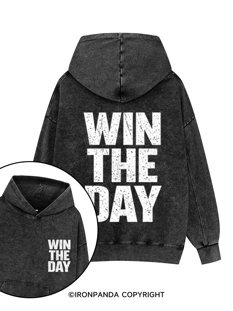 WIN THE DAY Printed Washed Gym Hoodie