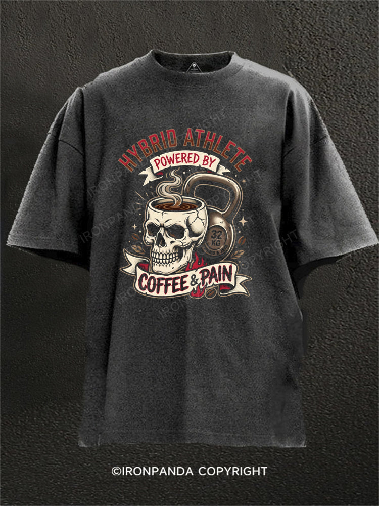 Hybrid Athlete Fitness Skull Kettlebell Workout Washed Gym Shirt