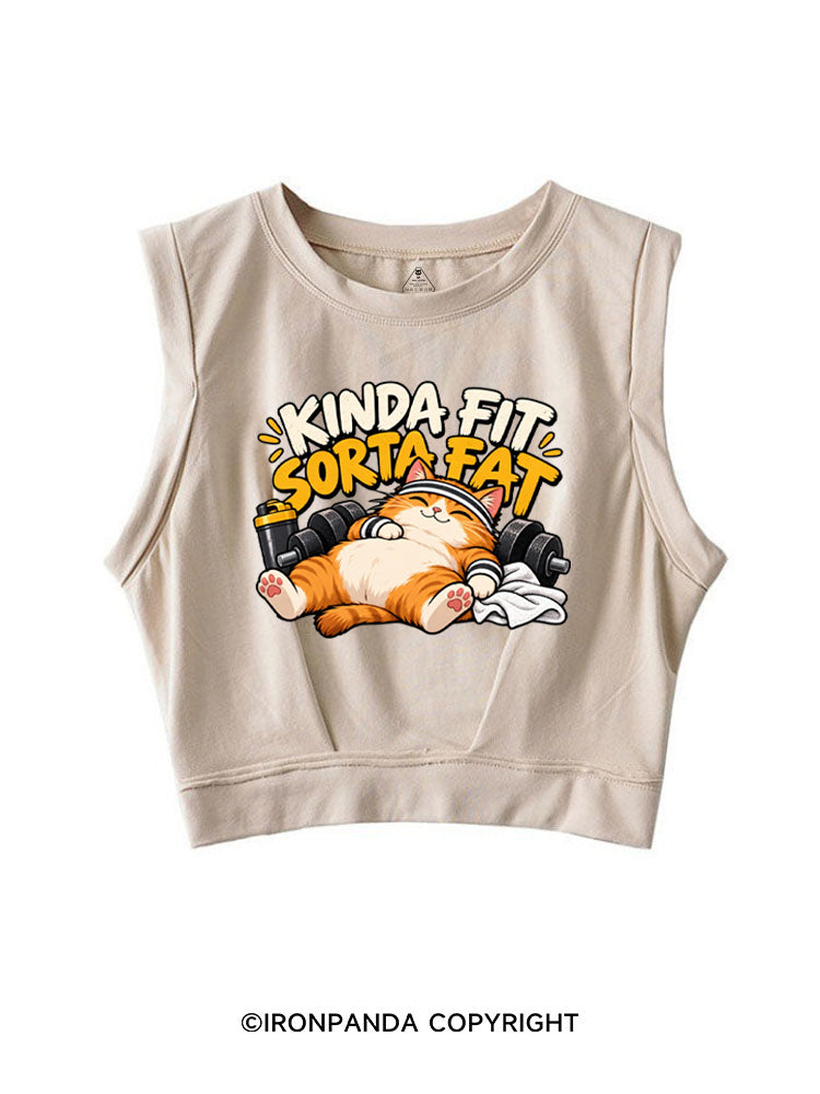 Kinda Fit Sorta Fat Cute Gym Cat SLEEVELESS CROP TOPS