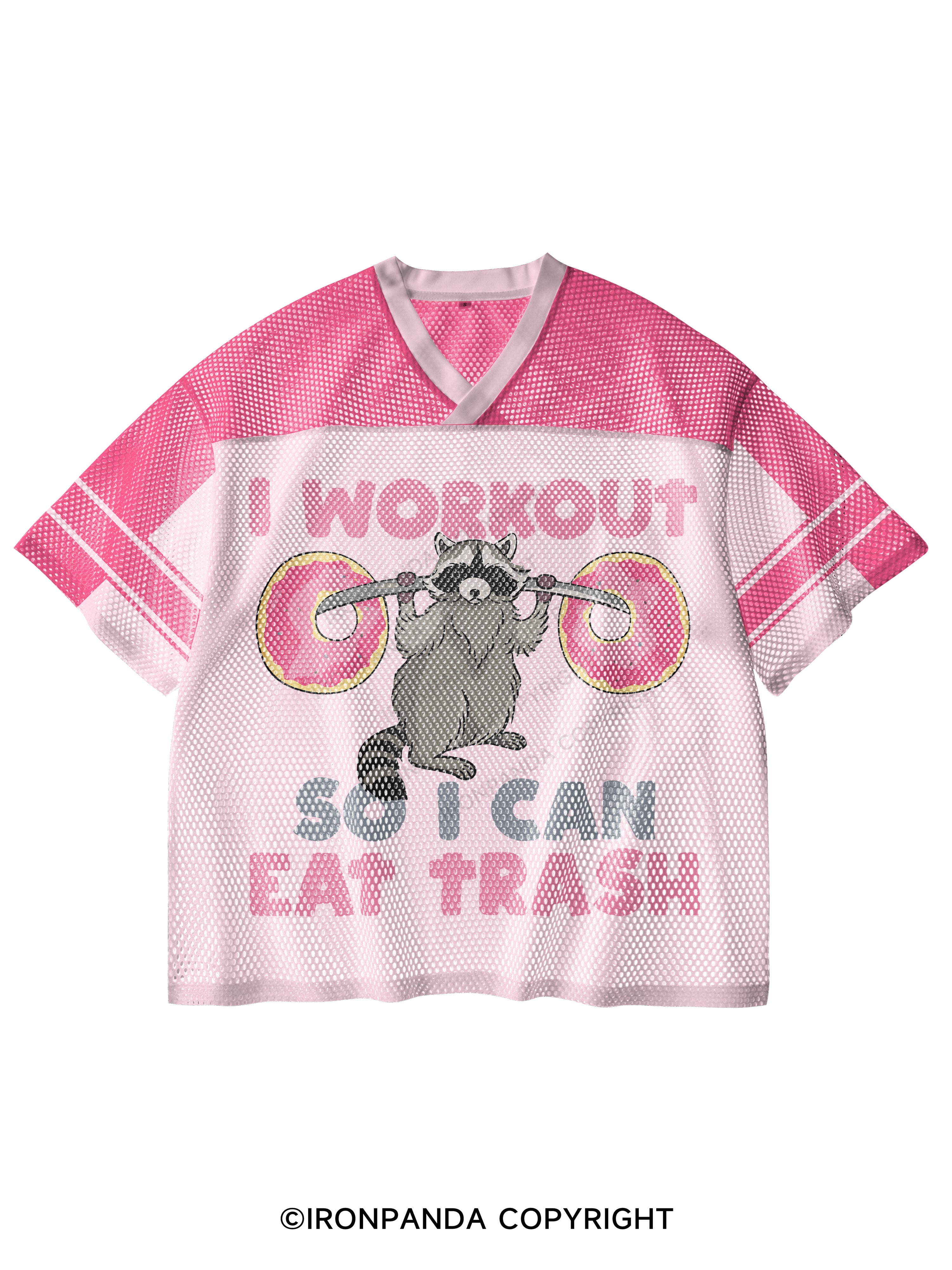 I WORK OUT SO I CAN EAT TRASH V-Neck Open Hole Mesh Top