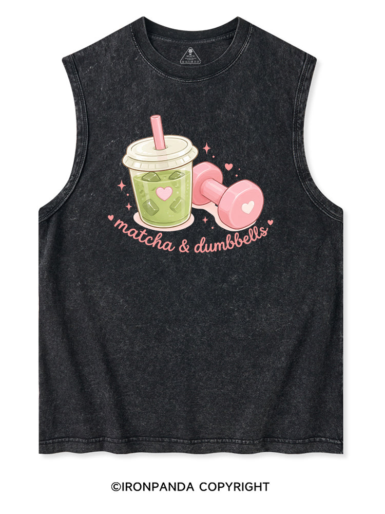 MATCHA & DUMBBELLS MATCHA GYM LOVER Washed Tank