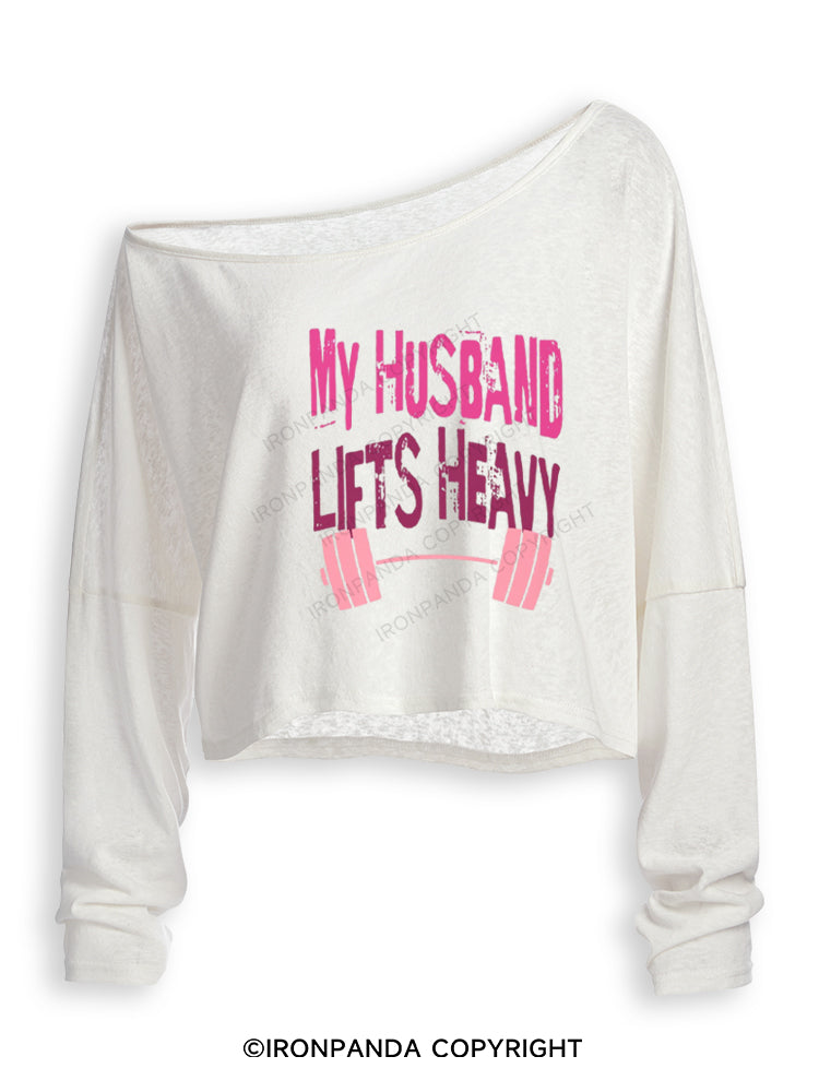 MY HUSBAND LIFTS HEAVY Off Shoulder Long Sleeve Crop Top