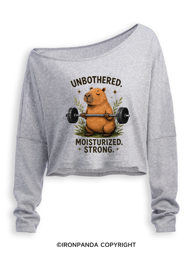 Unbothered. Moisturized. Strong Off Shoulder Long Sleeve Crop Top