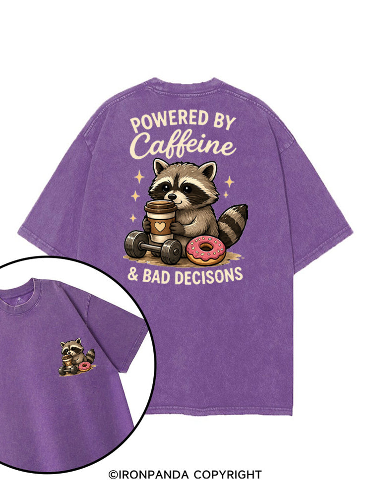 POWERED BY CAFFEINE & BAD DECISIONS RACCOON printed Gym Shirt