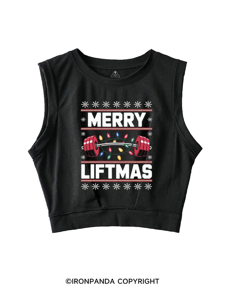 MERRY LIFTMAS XMAS SEASON SLEEVELESS CROP TOPS