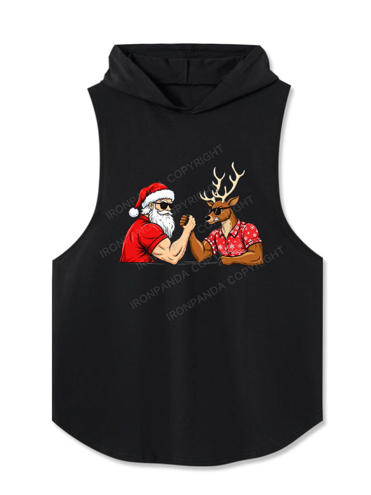 Santa Claus Vs Reindeer Funny Christmas Hooded Tank