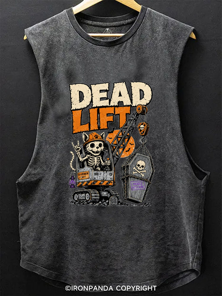 Dead Lift Skeleton Cat Crane Powerlifting Scoop Bottom Cotton Tank