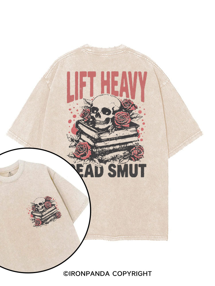 LIFT HEAVY READ SMUT ROSY SKULL printed Gym Shirt