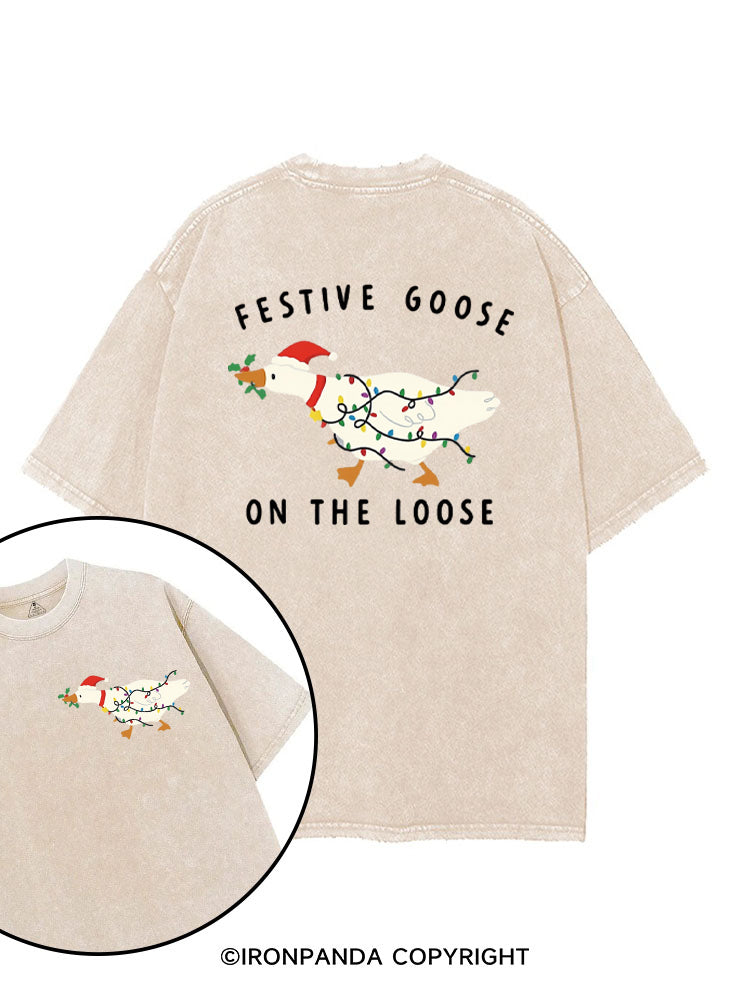 Festive Goose On The Loose Christmas Funny printed Gym Shirt