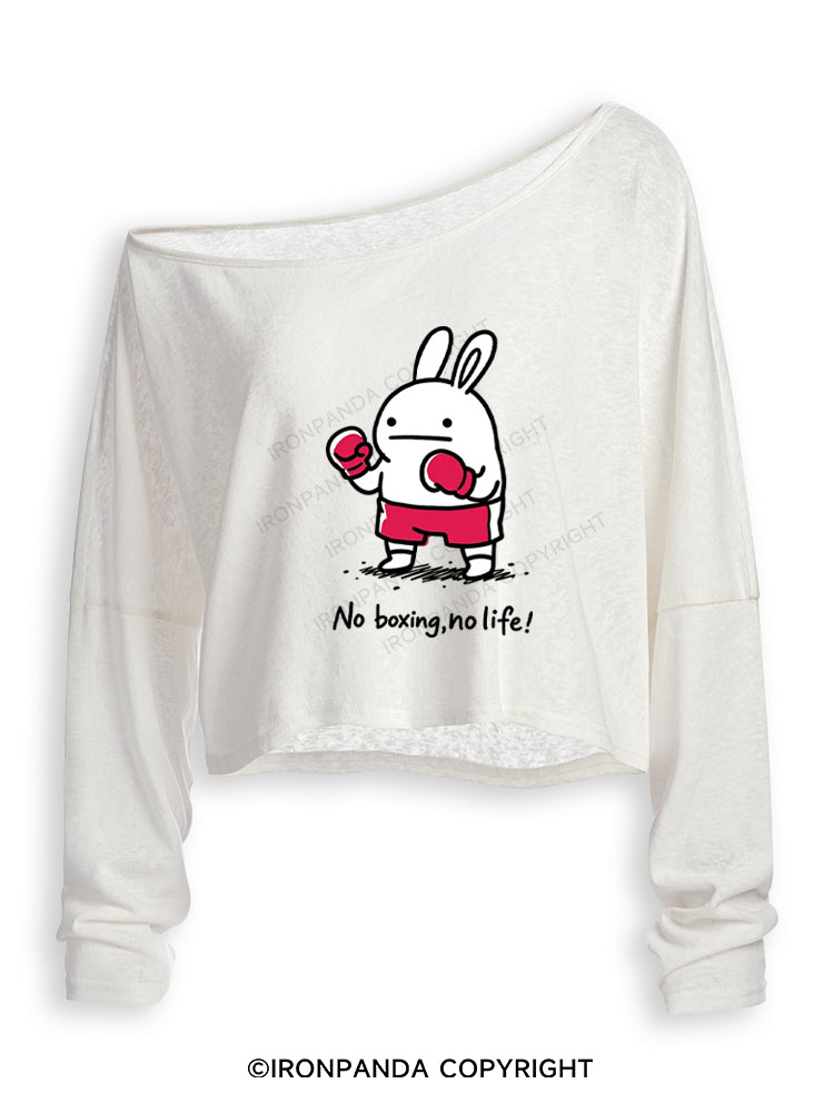 No Boxing No Life Off Shoulder Long Sleeve Crop Top