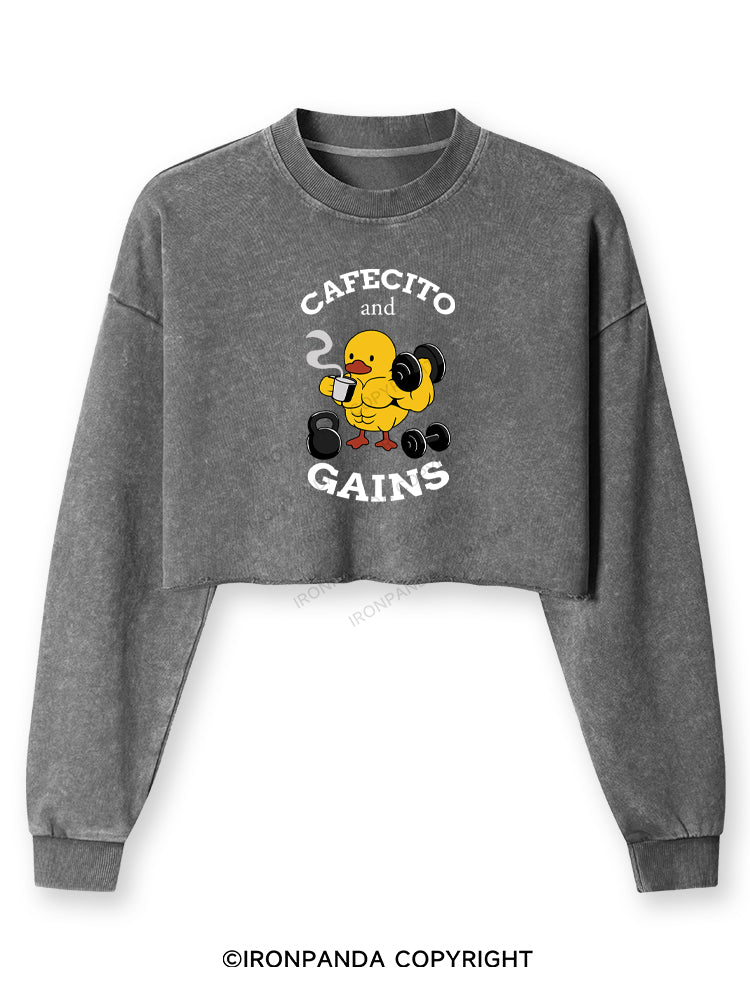 CAFECITO AND GAINS Washed Long-Sleeve Crop Top