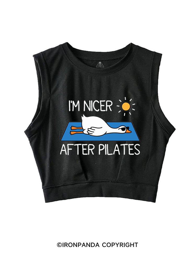 I'M NICER AFTER PILATES GYM GOOSE SLEEVELESS CROP TOPS