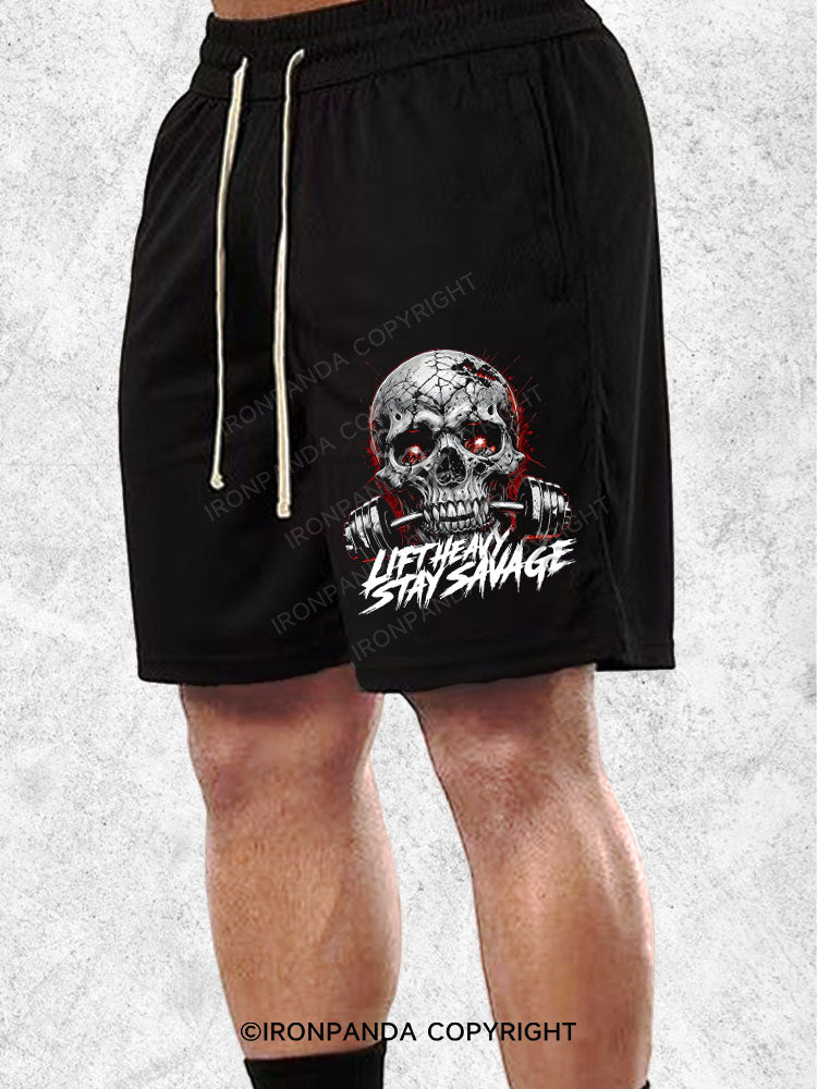 LIFT HEAVY STAY SAVAGE Loose Cotton Gym Shorts