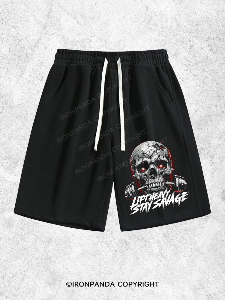 LIFT HEAVY STAY SAVAGE Loose Cotton Gym Shorts