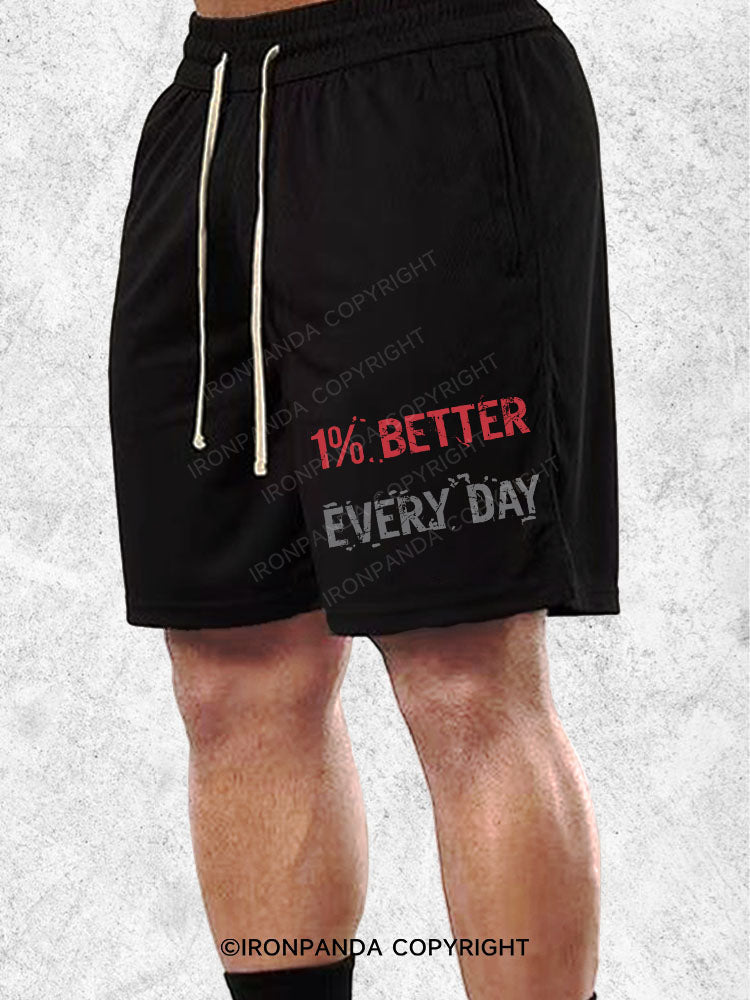 1% BETTER EVERY DAY Loose Cotton Gym Shorts