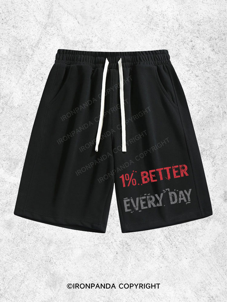 1% BETTER EVERY DAY Loose Cotton Gym Shorts