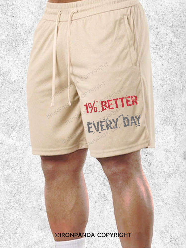1% BETTER EVERY DAY Loose Cotton Gym Shorts