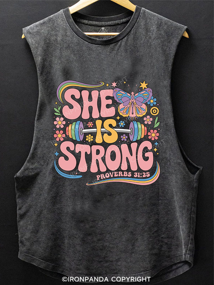 SHE IS STRONG SCOOP BOTTOM COTTON TANK