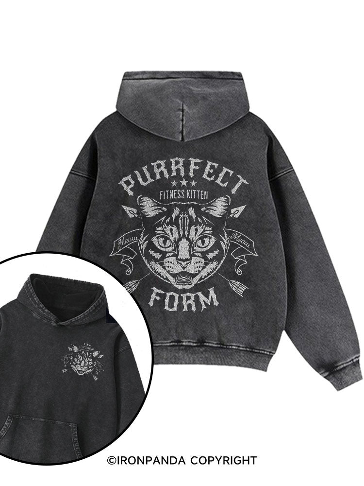 Purrfect Form Printed Washed Gym Hoodie