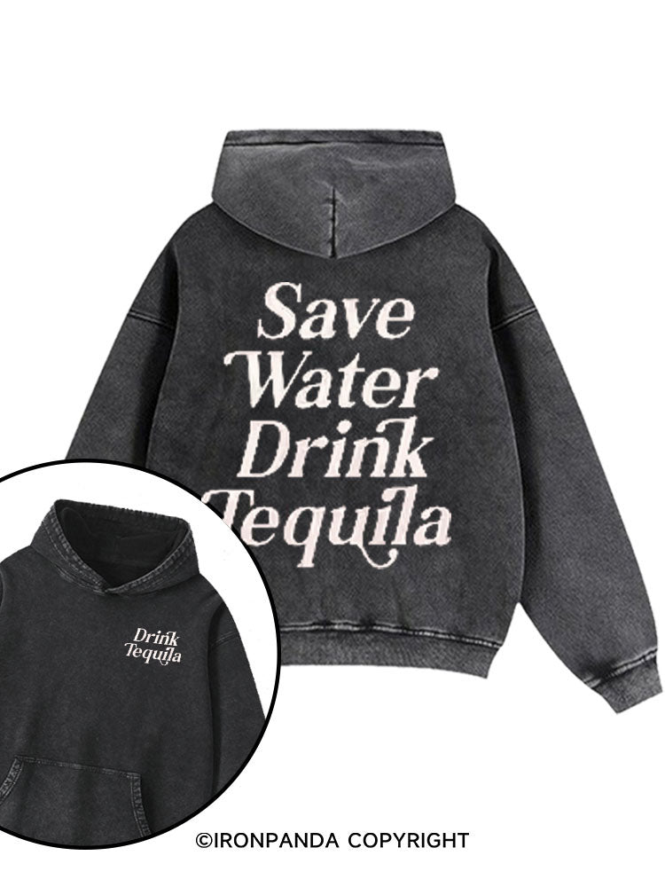 Save Water Drink Tequila Printed Washed Gym Hoodie