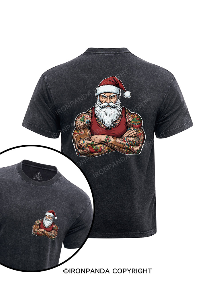Muscular Santa Claus printed Washed Gym Shirt