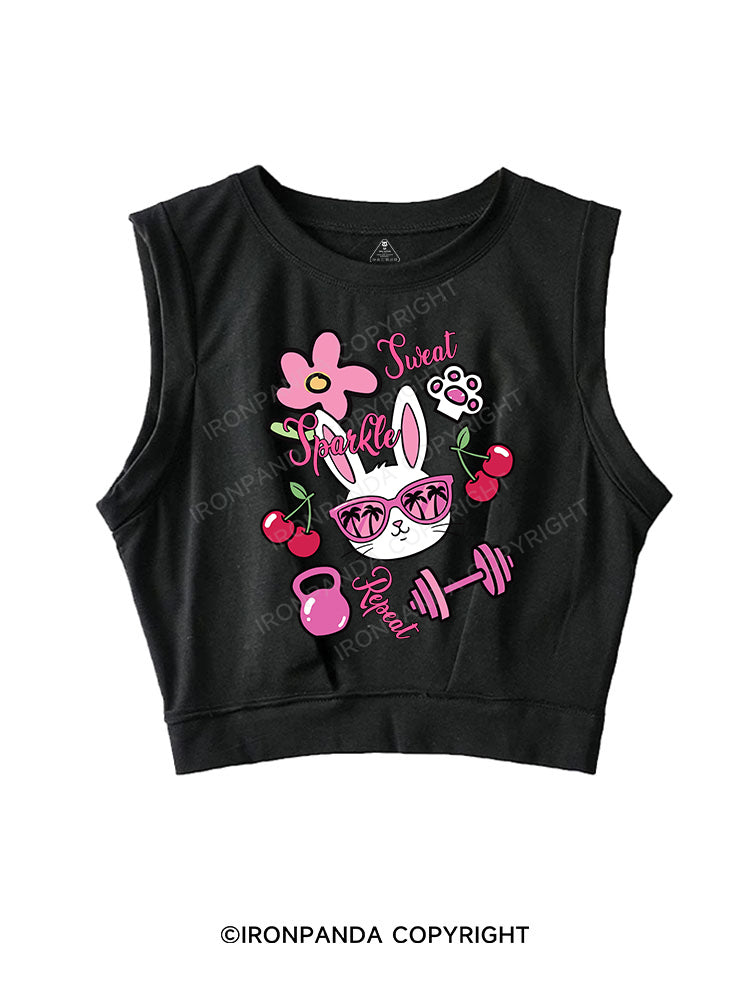 Sparkle,Sweat, Repeat SLEEVELESS CROP TOPS