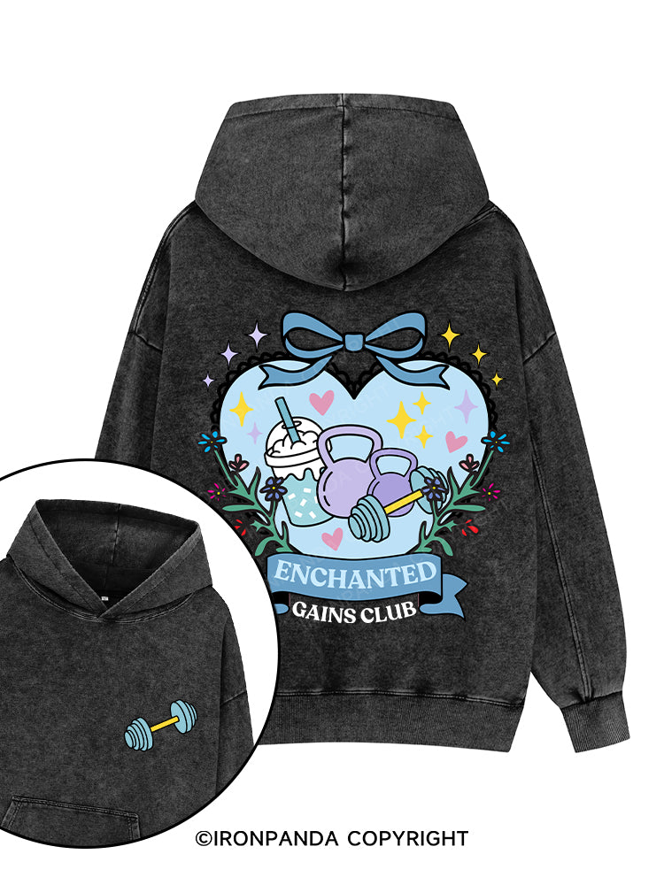 ENCHANTED GAINS CLUB Printed Washed Gym Hoodie