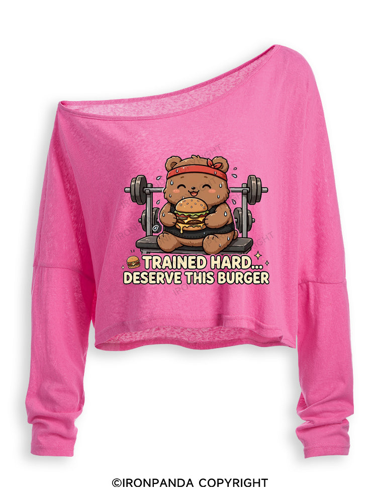 Trained Hard Deserve This Burger Off Shoulder Long Sleeve Crop Top