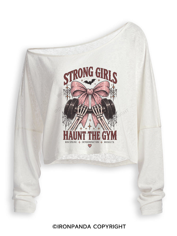 Strong Girls Haunt the Gym Spooky Halloween Off Shoulder Long Sleeve Crop Top