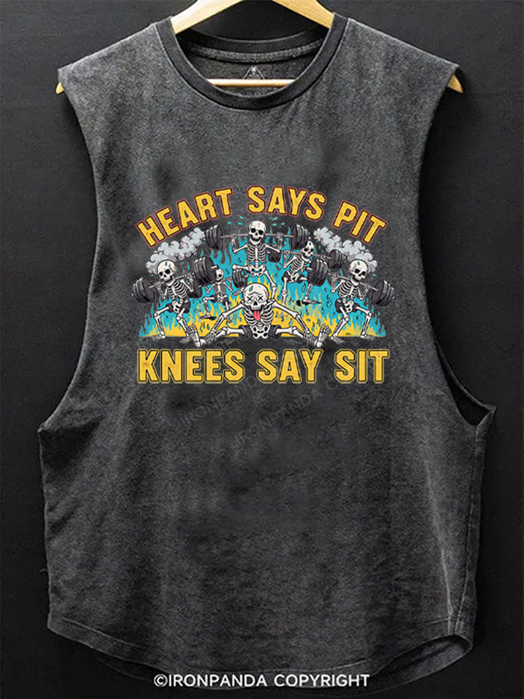 Heart Says Pit, Knees Say Sit Funny Scoop Bottom Cotton Tank