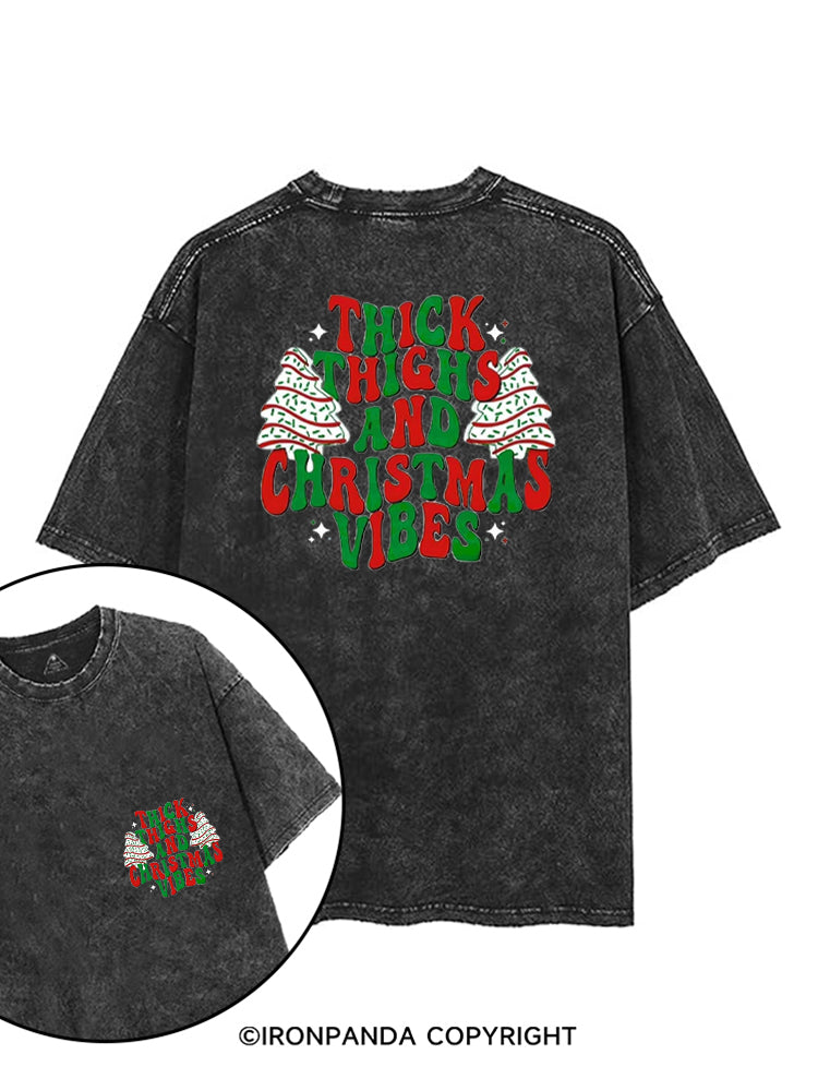 THICK THIGHS AND CHRISTMAS VIBES printed Gym Shirt