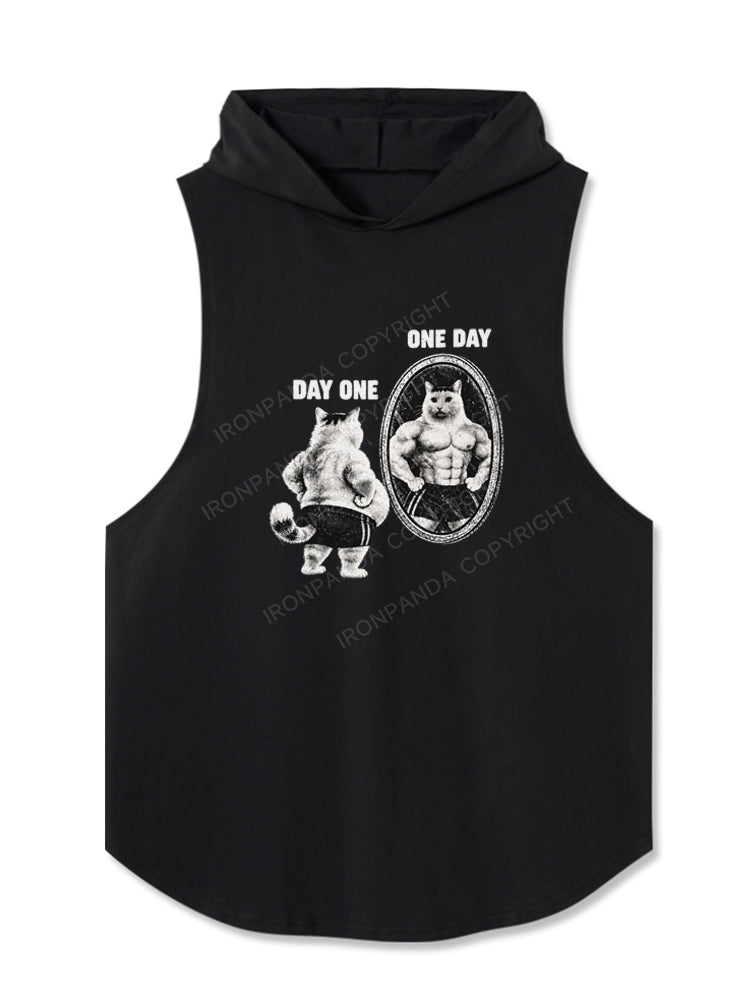 Day One to One Day Funny Cat Hooded Tank
