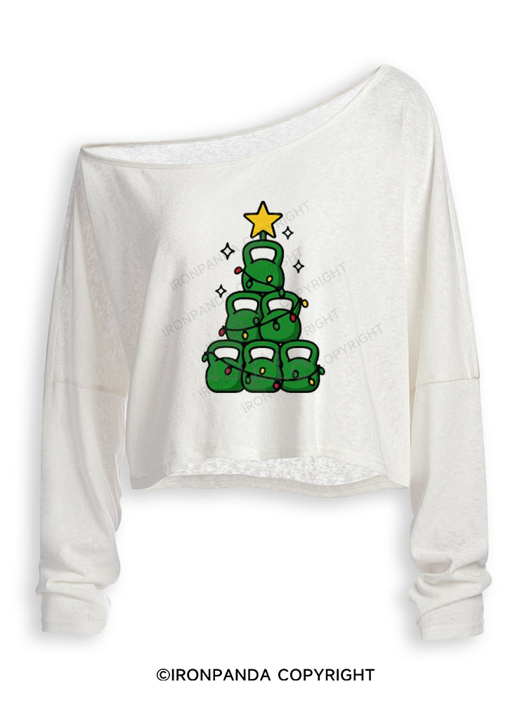 HOLIDAY STRENGTH TREE Off Shoulder Long Sleeve Crop Top