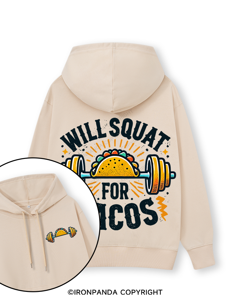 WILL SQUAT FOR TACOS Double-Sided Printed Classic Gym Hoodie