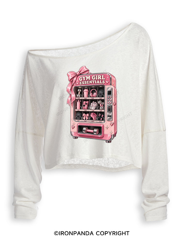 GYM GIRL ESSENTIALS VENDING MACHINE Off Shoulder Long Sleeve Crop Top