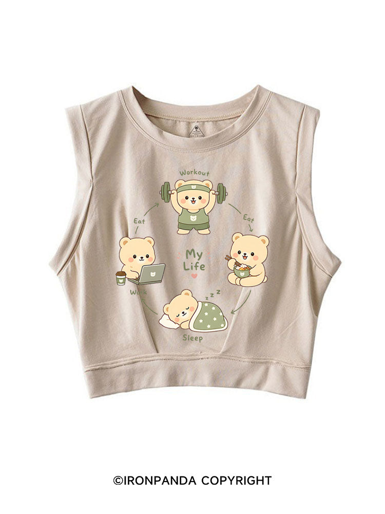 MY LIFE CUTE BEAR GYM SLEEVELESS CROP TOPS