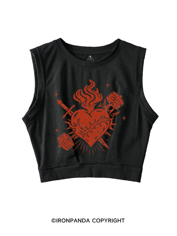 IRON HEART WITH FIRE SLEEVELESS CROP TOPS