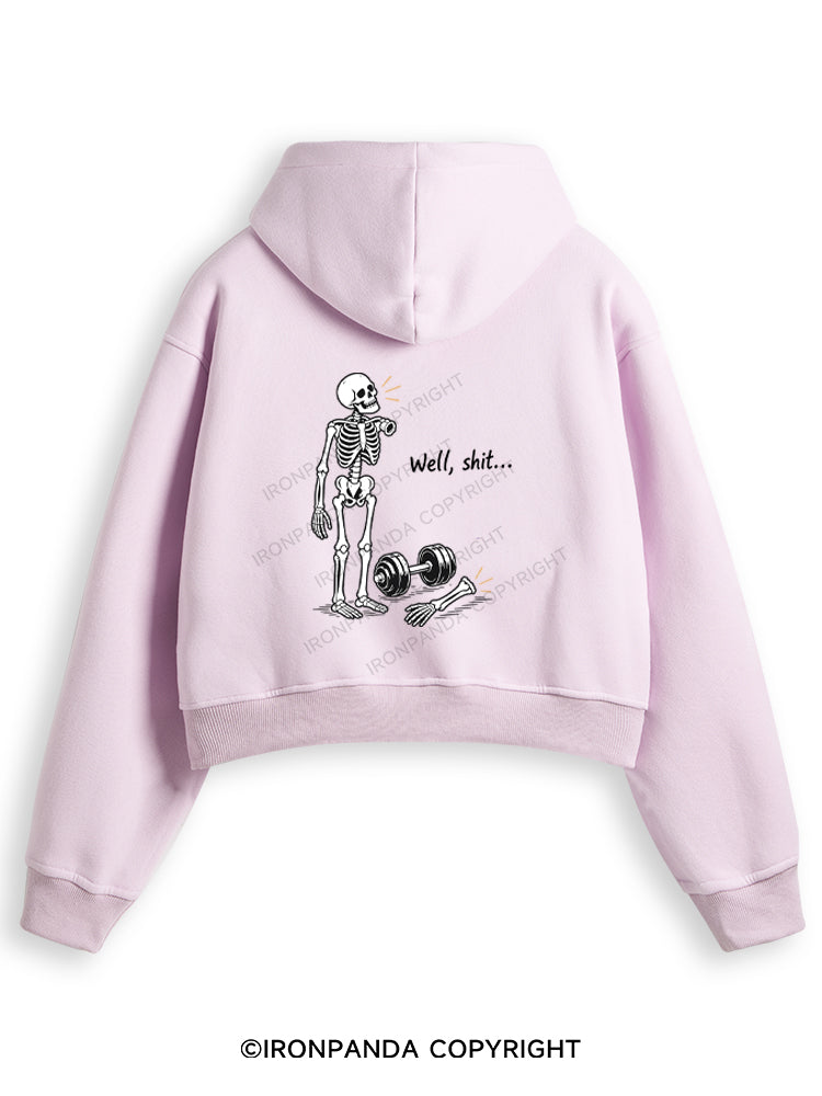 Well Shit Skeleton Fleece Crop Zip Up Hoodie