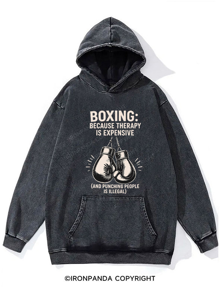 Boxing Because Therapy Is Expensive Washed Gym Hoodie