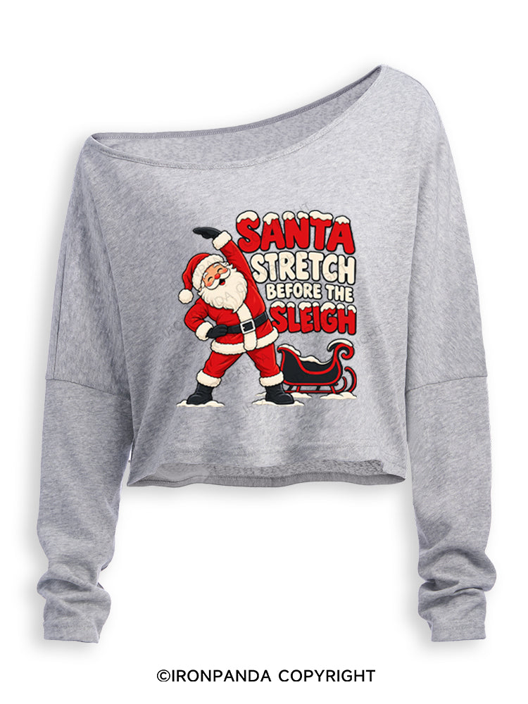 Santa Stretch Before the Sleigh Off Shoulder Long Sleeve Crop Top