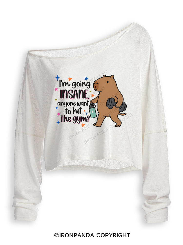 I'M GOING INSANE, ANYONE WANT TO HIT THE GYM CAPYBARA Off Shoulder Long Sleeve Crop Top