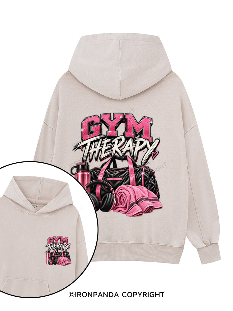 GYM THERAPY PINK FITNESS Printed Washed Gym Hoodie