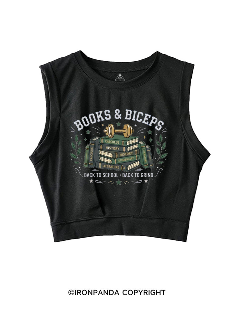 BOOKS & BICEPS BACK TO SCHOOL BACK TO GRIND SLEEVELESS CROP TOPS